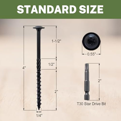 LIONMAX Lag Screws 4 Inch, Structural Wood Screws #14 x 4, 100-PCS, Black - color: Black, size: #14 x 4"