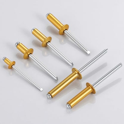 Wensilon (400 Pcs) 1/8"x1/4" Golden Aluminum blind pro Rivets,Golden Aluminum Grip and Steel Mandrel - color: Golden Aluminum, size: 1/8"x1/4"