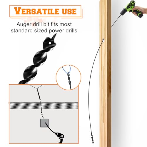 Lasnten 2 Pcs Flexible Drill Bit for Wire Pulling, 36" x 9/16" x 1/4" Long Auger Drill Bits with Fish Eye Hole and Screw Point, 3-Flat Anti-slip Shank Flex Bit for Wood Through Walls Ceilings Basement - size: 36 x 9/16 x 1/4 Inch