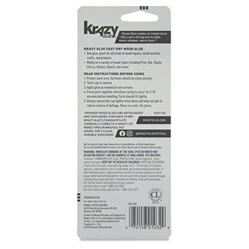 Krazy Glue Fast-Dry Wood Superglue, Strong Adhesive + Precision Tip (30g)