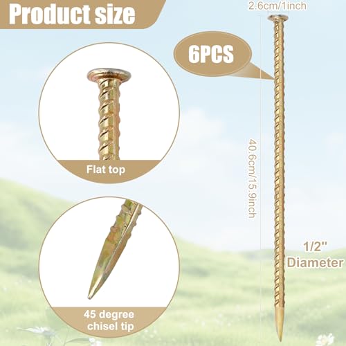 6 Rebar Stakes, 16 Inch, 1/2 Inch Diameter, Galvanized Steel