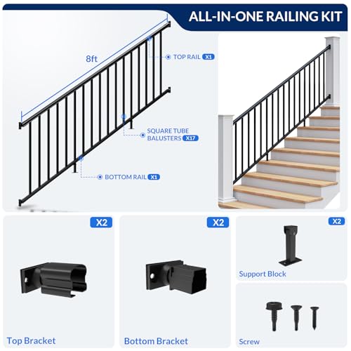 Egadis 1 Pack 42 in x 8 ft Modular Aluminum Stair Railing Kit Without Post - color: Stair 8ft - 1 Panel