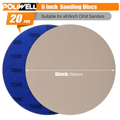 POLIWELL Sanding Discs 6 Inch 7000 Grit 20 Pack Hook & Loop - style: 7000 Grit
