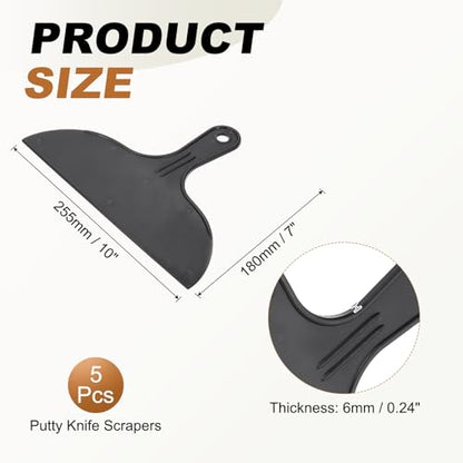 HARFINGTON 5pcs Putty Knife Scraper 10" Width Flexible Plastic Black - color: Black, size: 10"