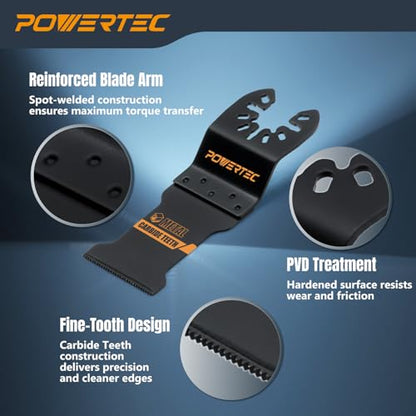 POWERTEC Carbide Oscillating Tool Blade 3pc Set – Multitool Blades with 2 Adapters for Cutting Hardened Metal, Bolts, Screws, and Nails (14501) - size: Plunge-Cut Blades (Carbide Teeth), 3PCs, style: Oscillating Tool Blades