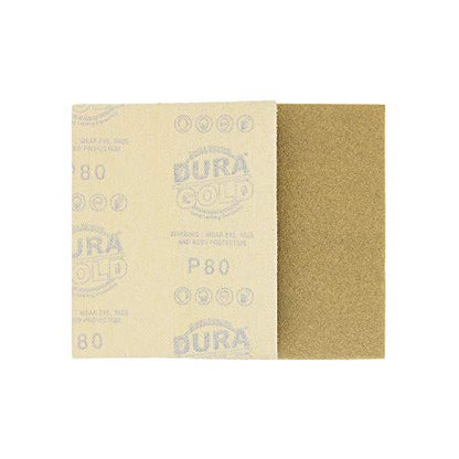 Dura-Gold Premium 1/4 Sheet Gold Sandpaper Sheets, 80 Grit (Box of 25) - size: 80-Grit