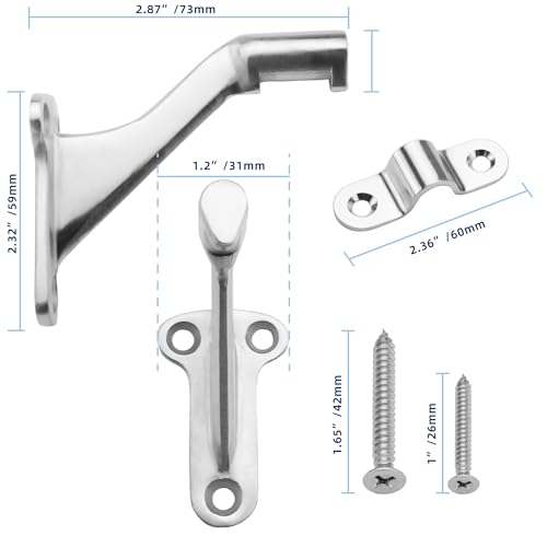 YANYUCB 3''Handrail Brackets,304 Stainless Steel Handrail Stair Brackets,Heavy Duty Support Hardware for Stairways,Home or Office Staircase Hand Rail Bracket with Screws(3 Pack) - style: Polished Silver