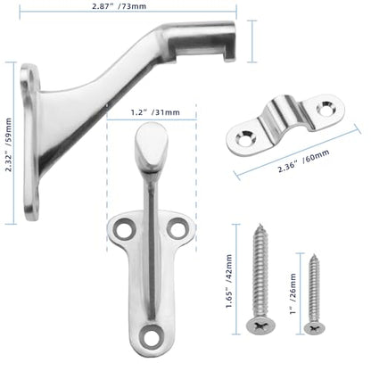 YANYUCB 3''Handrail Brackets,304 Stainless Steel Handrail Stair Brackets,Heavy Duty Support Hardware for Stairways,Home or Office Staircase Hand Rail Bracket with Screws(3 Pack) - style: Polished Silver