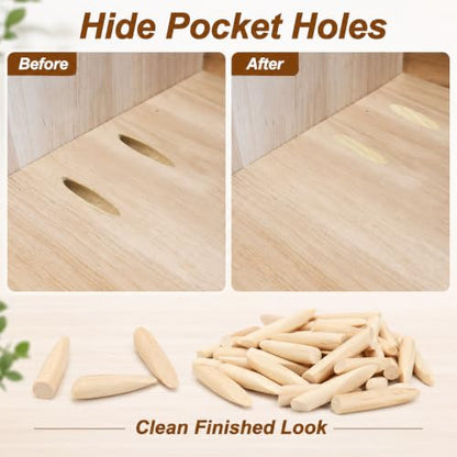 100PCS Solid Wood Pocket Hole Plugs, 3/8 Inch Pocket Screw Jig Plugs Pine Wood Plugs Woodworking Tool for Pocket Hole Jig Accessories, Various Woodworking Projects