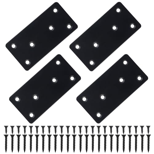 4 Pcs Flat Mending Plate, 1.9''x3.9'' Black Stainless Steel Metal Flat Straight Brace Bracket, Fixing Brace Joining Plates for Furniture, Wood, Shelves, Cabinet with 2 Different Lengths of Screws - size: 4pcs-50x100mm/1.97x3.94''