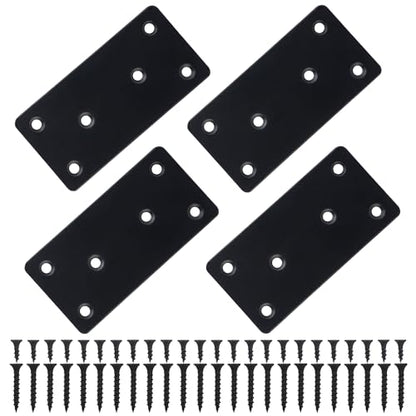 4 Pcs Flat Mending Plate, 1.9''x3.9'' Black Stainless Steel Metal Flat Straight Brace Bracket, Fixing Brace Joining Plates for Furniture, Wood, Shelves, Cabinet with 2 Different Lengths of Screws - size: 4pcs-50x100mm/1.97x3.94''