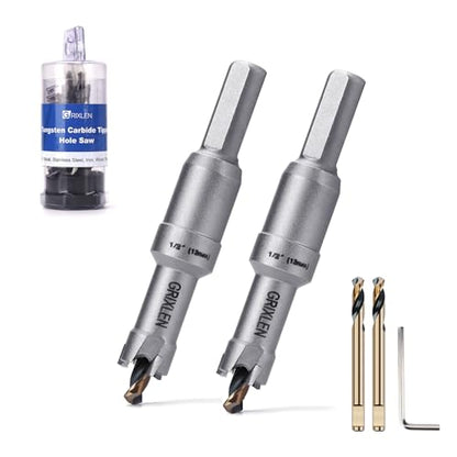 2 Pack 1/2" (13mm) Tungsten Carbide Tip Hole Saw with M2 Pilot bits - size: 1/2" (13mm) - 2 pack