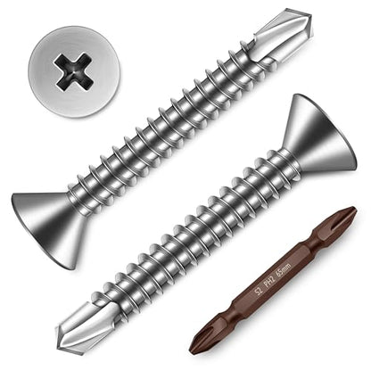 Mywish (250Pcs) #8 x 1-1/4" Self Tapping Screws for Metal, Stainless Steel Flat Phillips Head Sheet Metal Screws, Bright Finish Mouting Screws, Self Drilling Screws for Metal Plastic & Wood - size: #8 x 1-1/4"
