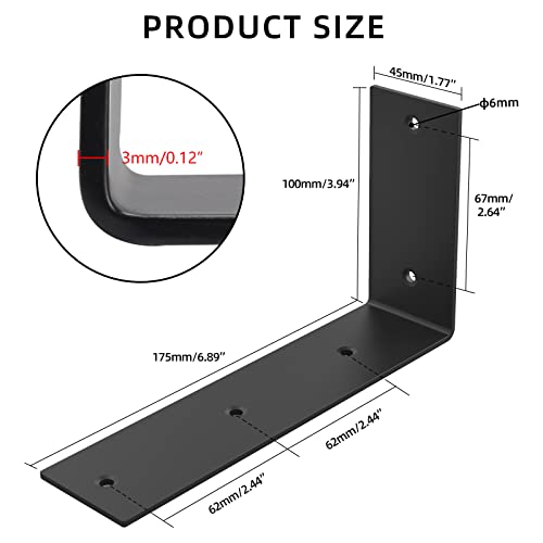 YUMORE 7 Inch Shelf Bracket, Heavy Duty L Bracket, Black, 4 Pack - color: Black, size: 7"x4"x1.8"