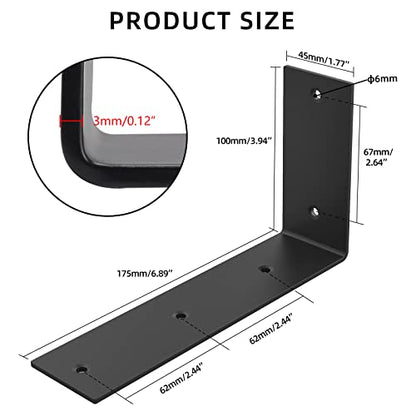YUMORE 7 Inch Shelf Bracket, Heavy Duty L Bracket, Black, 4 Pack - color: Black, size: 7"x4"x1.8"