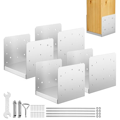8"x8" Adjustable Post Base, 4Pcs Stainless Steel Post Anchor Bracket - size: 8x8