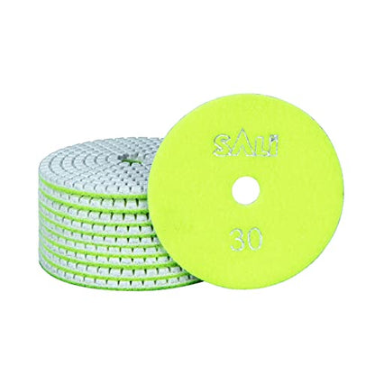 Sali 10 Pack Diamond Polishing Pads 4 Inch Wet Granite Stone Polish Pad Kit for Drill, Grinder, Polisher Polishing Pad for Concrete Marble Stone Countertop Quartz 30 Grit - style: Grit 30