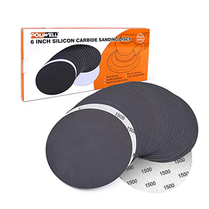 POLIWELL Sanding Discs 6 Inch 1500 Grit 20 Pack Hook & Loop - style: 1500 Grit