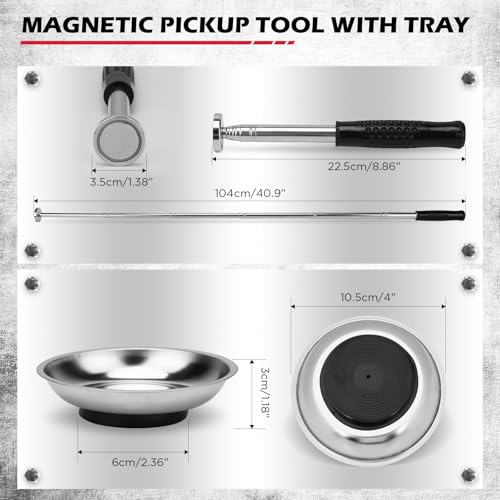 3 Pack Telescoping Magnetic Pickup Tool with Parts Tray, Magnet Stick Extendable up to 41in, Non-Slip Extendable Magnet Pickup Tool with 50lb Pull Force for Nail, Screws & Metal Debris Workshop Garage - style: 50LB Stick with Dual 4" Trays