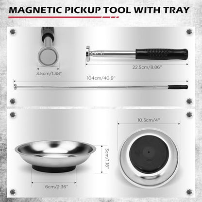3 Pack Telescoping Magnetic Pickup Tool with Parts Tray, Magnet Stick Extendable up to 41in, Non-Slip Extendable Magnet Pickup Tool with 50lb Pull Force for Nail, Screws & Metal Debris Workshop Garage - style: 50LB Stick with Dual 4" Trays