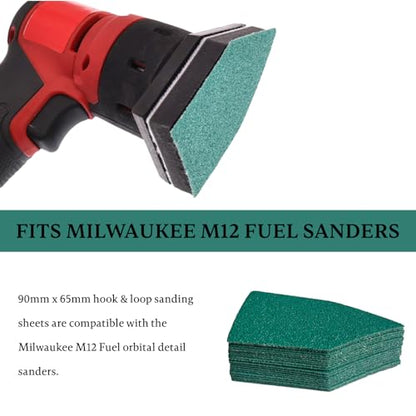 90mm x 65mm Triangle Sanding Sheet Assortment, Fits Milwaukee M12 Fuel Sanders, 60, 80, 120, 240, 400 Grit, Heavy-Duty Hook & Loop Film Sandpaper, Detail Sander Sandpaper and 1 Sanding Interface Pads - style: 50pcs(Mixed Grit)