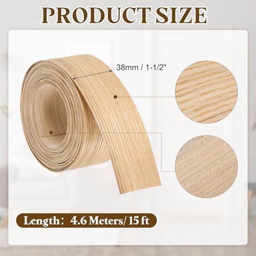 uxcell 1-1/2 Inch x 15ft Wood Veneer Edge Banding, Pre-Glued Flexible Ash Edging Strips, Iron on with Hot Melt Adhesive Wood Tape for Cabinet Repair and Furniture Restoration - size: 1-1/2 Inch x 15ft