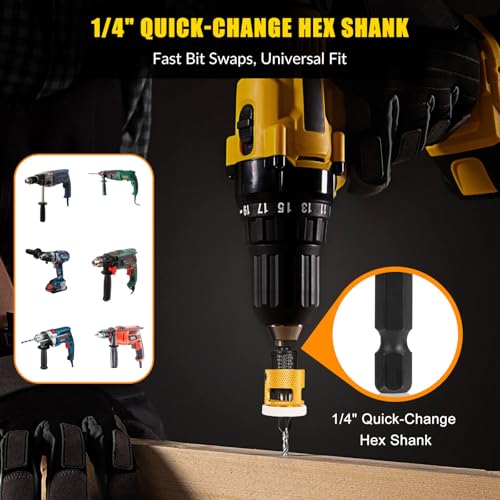 8PCS Countersink Drill Bit Set with Low Friction Depth Stop, Replaceable HSS Pilot Drill, Multi-Size Bits, 1/4" Hex Shank, Precision Woodworking Tool for Wood