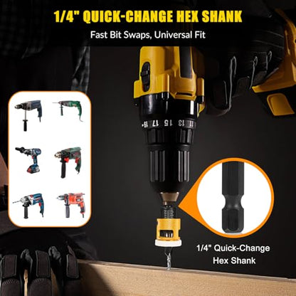 8PCS Countersink Drill Bit Set with Low Friction Depth Stop, Replaceable HSS Pilot Drill, Multi-Size Bits, 1/4" Hex Shank, Precision Woodworking Tool for Wood