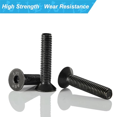 M6 x 30mm 35mm 40mm 45mm 50mm Flat Head Hex Socket Cap Screws Countersunk Bolts, 10.9 Grade Alloy Steel, Black Oxide Finish, Metric Allen Drive, Fully Threaded, Assortment Kit 50Pcs - size: M6 x 30/35/40/45/50 mm