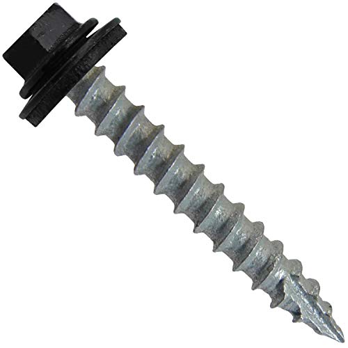 14 x 1-1/2" Black Metal Roofing Screws - Hex Washer Head- Self-Starting/Tapping - EPDM Washer. 1 x 250 Count Bag - 250 Screws - color: BLACK, size: 1-1/2"
