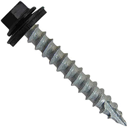 14 x 1-1/2" Black Metal Roofing Screws - Hex Washer Head- Self-Starting/Tapping - EPDM Washer. 1 x 250 Count Bag - 250 Screws - color: BLACK, size: 1-1/2"
