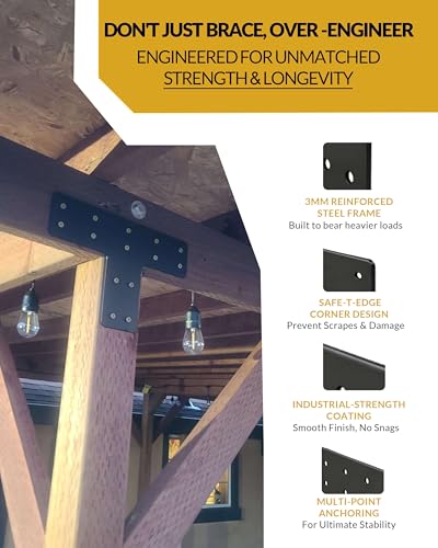 6 Pcs Ultra-Thick T Post Bracket, 12" x 8" Extreme Weatherproof Flat Mending Plate, Heavy Duty Structural Connector for 4x4 6x6 Lumber, Outdoor Pergola, Cabin & Deck Timber Framing - size: 6 Pack, style: Heavy-Duty T-Bracket