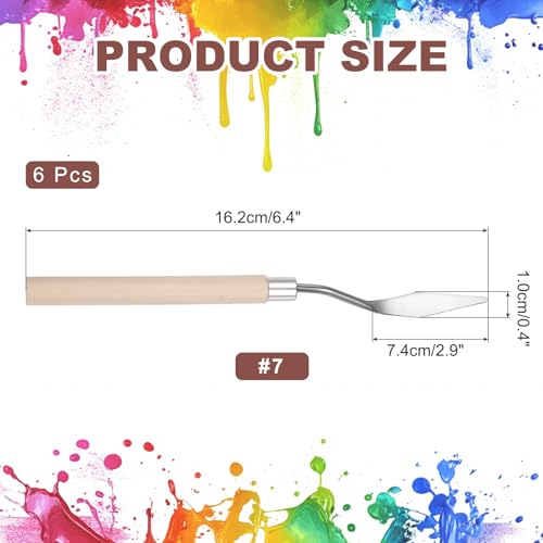 MECCANIXITY 6Pcs Palette Knife Pointed Head, 6.4" Long Palette Knives with Stainless Steel Flexible Spatula Pallet Knife and Wood Handle for Scraping, Mixing, Oil Acrylic Painting Canvas - size: 6.4"