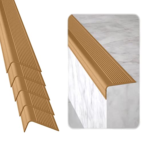 Rubber Bond Stair Edge Protector (Pack of 5) 36x2x1 inch Anti-Slip Stair Corner Trim Rubber Strips - Waterproof Self-Adhesive Staircases for Outdoor & Indoor Uses | Protect Kids & Pets - Brown - color: Brown, size: Stair Edge Protectors - 5 Pack