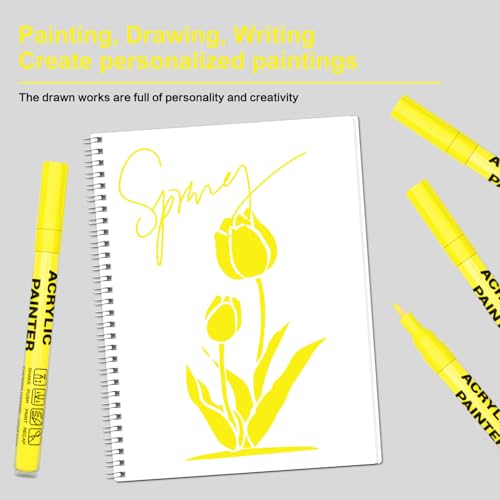 Yellow Acrylic Paint Pens 6 Pcs Permanent Marker Pens Extra Fine - color: Yellow