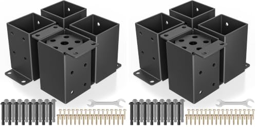 8 PCS Metal 4x4 Post Base, Inner Size 3.5"x3.5" Post Bracket - size: 4 x 4 post base (4 PCS) (Pack of 2)