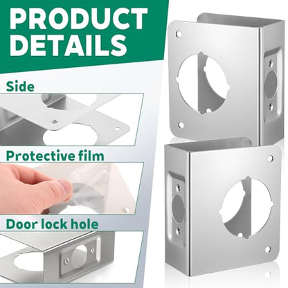 2 Pcs Stainless Steel Lock and Door Reinforcement Plate 1-3/4-Inch Thick by 2-3/8-Inch Backset 2-1/8-Inch Bore Door Reinforcement Plate for Reinforcing and Repairing Doors, Silver