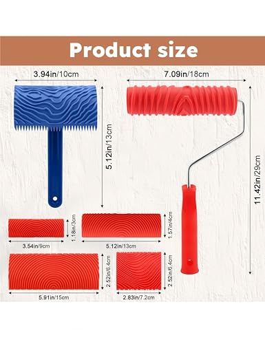 6PCS Wood Grain Tool Set - 7 Inch Rubber Paint Rollers
