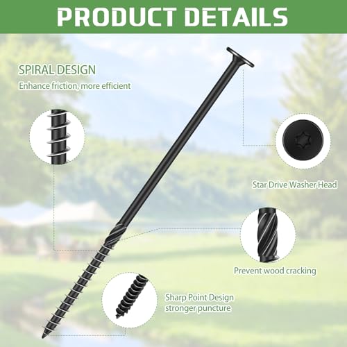 Hicarer 100 Pcs 6 Inch Lag Screws Structural Wood Screws #14 x 6, Heavy Duty Construction Screw Star Drive Timber Screw Bulk, Rust Resistant, Black Coated for Exterior Wood Log Decking Landscaping