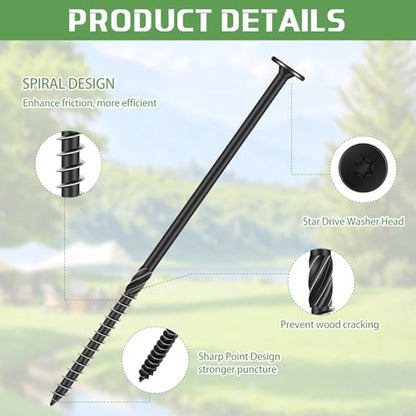Hicarer 100 Pcs 6 Inch Lag Screws Structural Wood Screws #14 x 6, Heavy Duty Construction Screw Star Drive Timber Screw Bulk, Rust Resistant, Black Coated for Exterior Wood Log Decking Landscaping