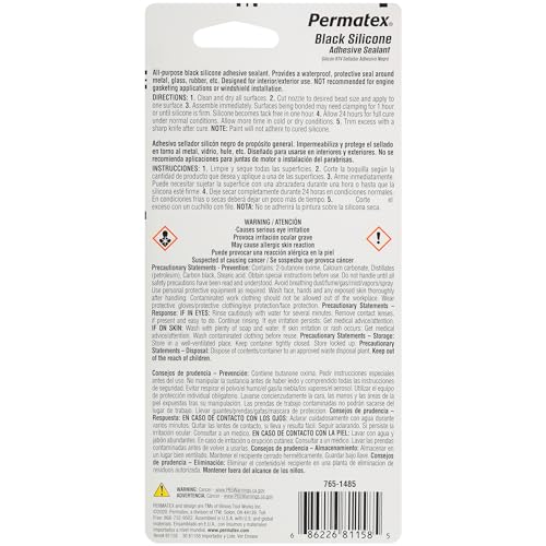 Permatex 81158 Black Silicone Adhesive Sealant, 3 oz. Tube, Pack of 1 - size: Pack of 1