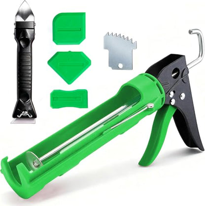 Green Caulk Gun Kit No Drip with Caulking Tools, 15:1 Thrust Ratio - color: Green