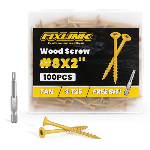 Wood Screws 2 inch, 100PCS, FIXLINK #8 x 2 Deck Screws, Tan - color: Tan, size: #8 x 2"