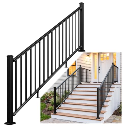 Egadis 1 Pack 36 in x 8 ft Modular Aluminum Stair Railing Kit, Black - color: Stair 8ft - 1Panel 2Post