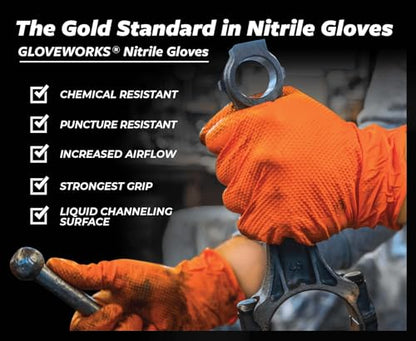 GLOVEWORKS Nitrile Gloves Disposable Orange 8 mil - size: Medium