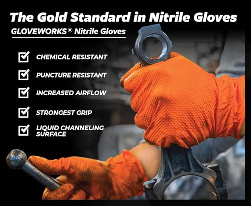 GLOVEWORKS Nitrile Gloves Disposable Orange 8 mil - size: Large