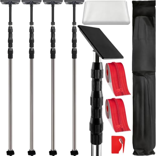 12FT Dust Barrier Poles, 4 Pack Spring Retractable Zipper Wall Pole Kit
