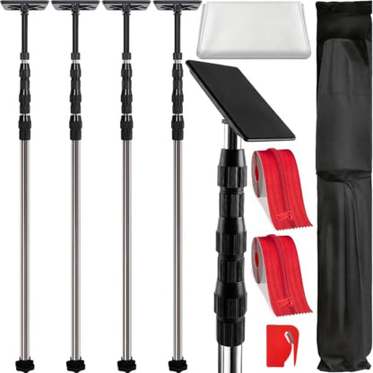 12FT Dust Barrier Poles, 4 Pack Spring Retractable Zipper Wall Pole Kit