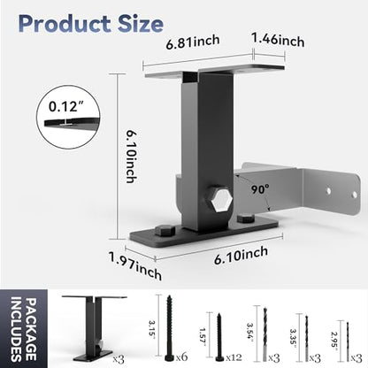 Heavy Duty Pergola Roof Riser Beam Bracket for Gazebo Roof Posts - Adjustable 90° Support, Wind & Snow Resistant, Includes Screws & Drill Bits, Black, 3 Pieces - color: T-Shaped (3pcs)