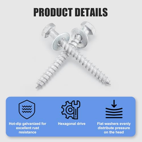 100 Pcs 3/8" x 3-1/2" Lag Bolts for Wood Lag Screws with Washers Bulk - size: 3/8" X 3.5"